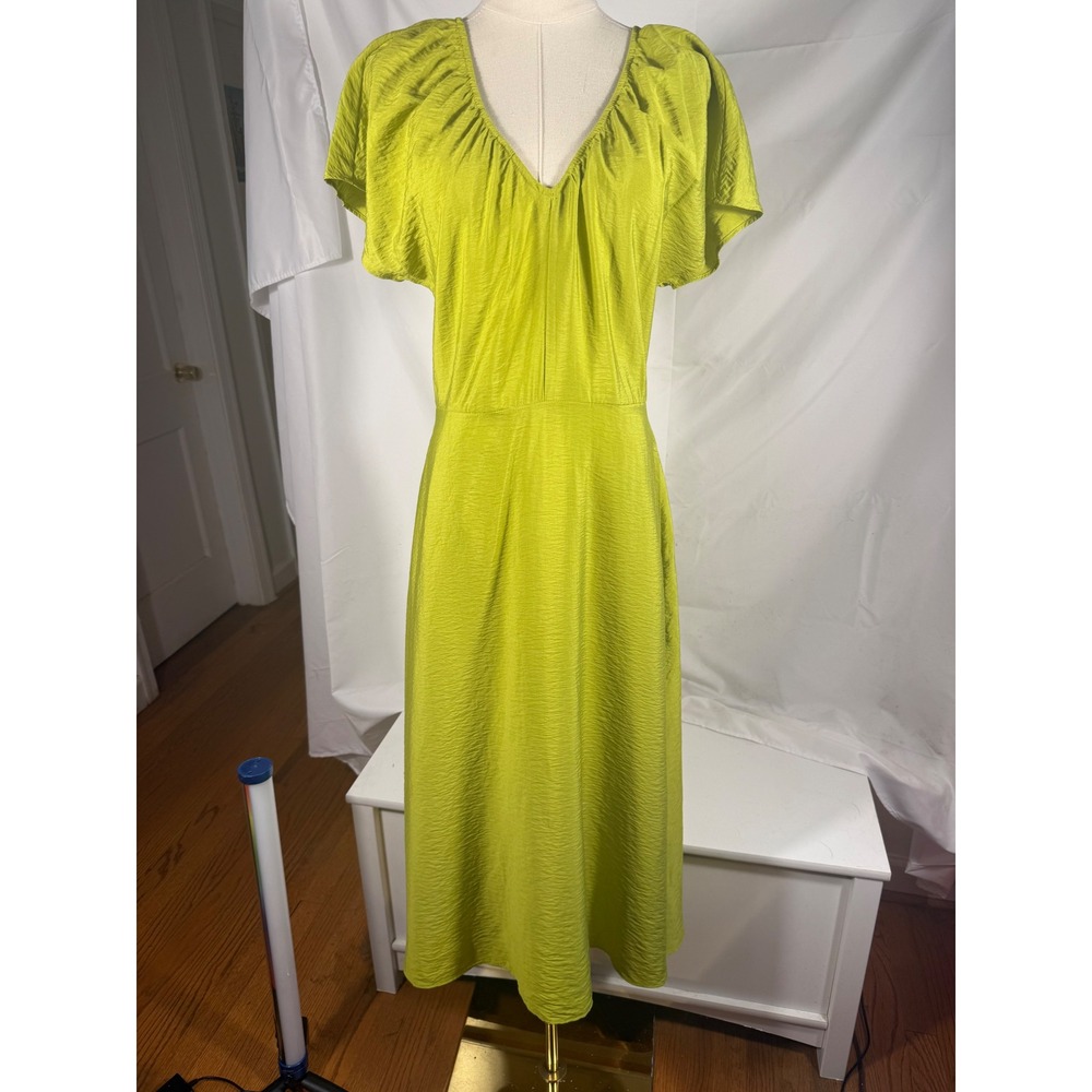 ON 34th ST New York. Feminine boho peasant  Midi Dress Lime elastic waist S M